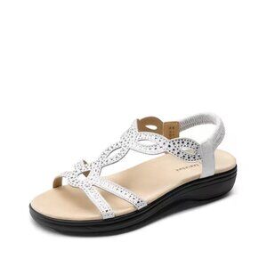 Womens Comfort Dressy Open Toe Rhinestone Sandals with Arch Support,(White)